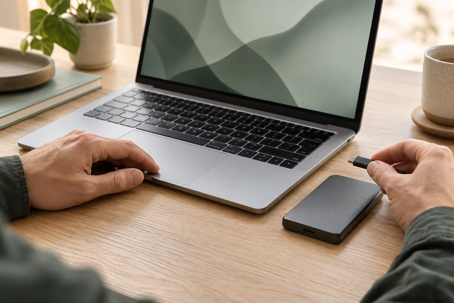 Assistance Mac Gouvernes à domicile : technicien et client devant un MacBook